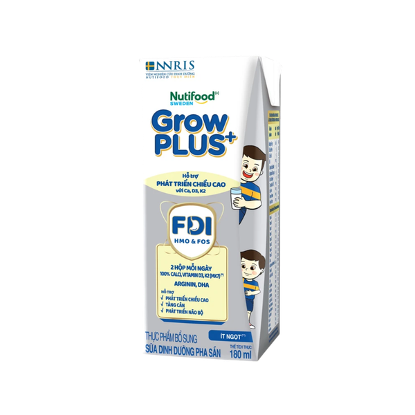 Sữa BPS Nutifood GrowPLUS+ bạc 180ml hỗ trợ tăng chiều cao (lốc 4 hộp, thùng 6 lốc)