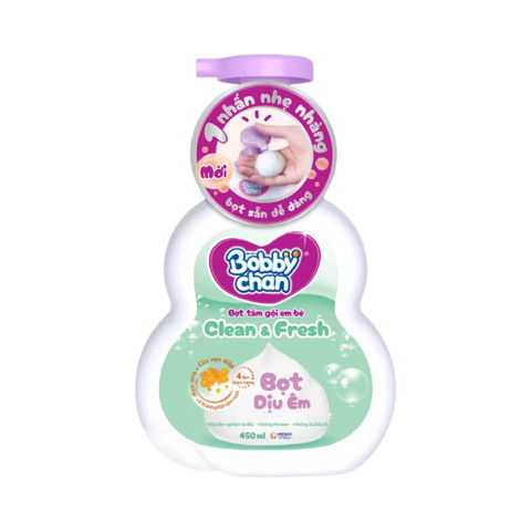 Bọt tắm gội em bé Bobby Chan Clean & Fresh 450ml (xanh lá)