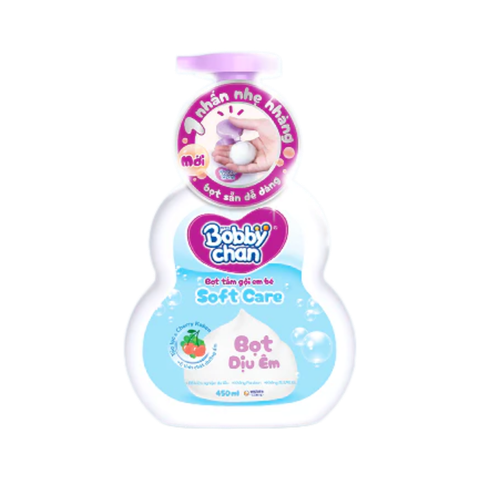 Bọt tắm gội em bé Bobby Chan Soft care 450ml (xanh dương)