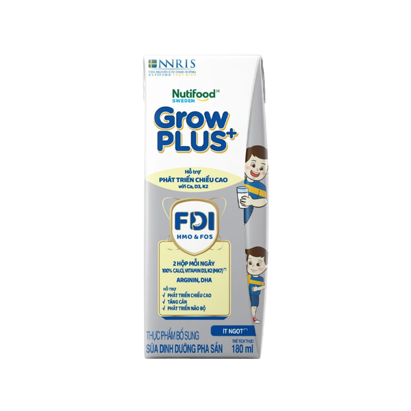 Sữa BPS Nutifood GrowPLUS+ bạc 180ml hỗ trợ tăng chiều cao (lốc 4 hộp, thùng 6 lốc)