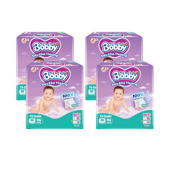 Combo 4 gói Tã Quần Bobby Ultra+ M-96 (6 - 11 kg)