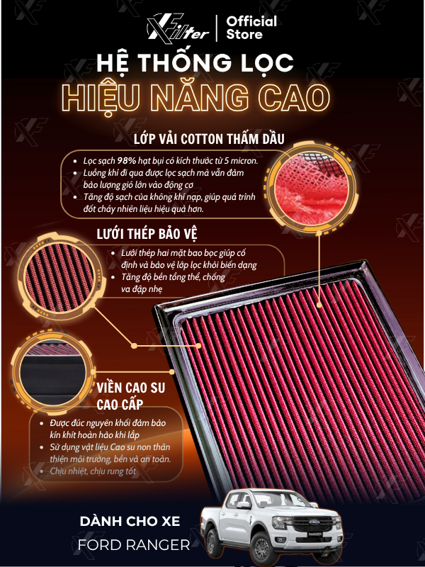 Lọc gió động cơ Ford Ranger/ Raptor/Wildtrack. Lọc gió động cơ Xfilter