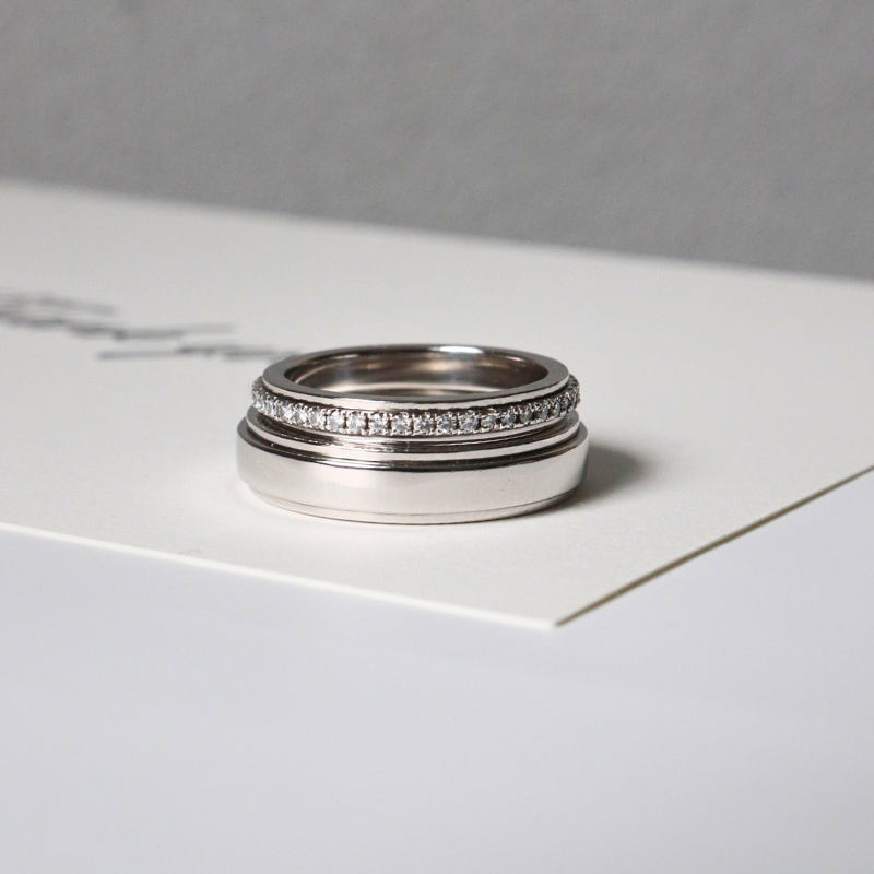  Eternity Cặp nhẫn xoay vàng trắng Moissanite CP-Eternity-WG10 