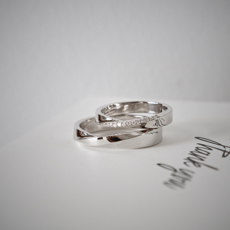  Nora Cặp nhẫn vàng trắng Moissanite CP-Nora-WG10 