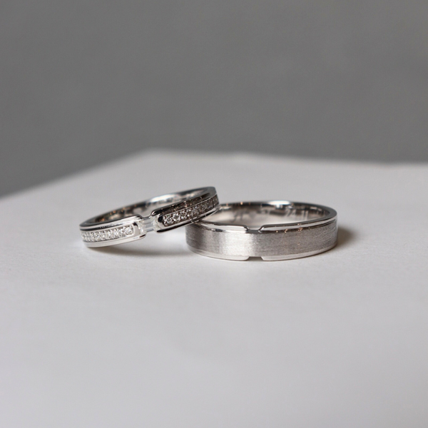  Seria Cặp nhẫn vàng trắng Moissanite CP-Seria-WG10 