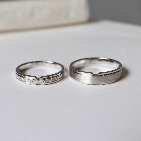  Seria Cặp nhẫn vàng trắng Moissanite CP-Seria-WG10 