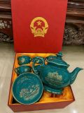  Bộ ấm chén Quốc hội Việt Nam Gốm Sứ Bát Tràng Dát Vàng In Logo BKCECN-10588 