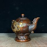  ẤM TRÀ LONG LY HÍ CHÂU BẰNG ĐỒNG MẠ VÀNG PHONG CÁCH HOÀI CỔ BKMECN-10321 