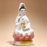  Tượng phật quan âm ngồi đài sen bằng gốm sứ men ngọc màu trắng cao cấp  Kt 35 cm 