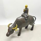  Tượng Đồng Mục Đồng Cưỡi Trâu Hun Nâu đồng vàng nguyên chất BKMECN-10390 