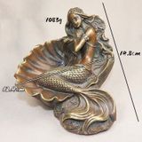  Tượng Nàng Tiên Cá Nằm Trong Vỏ Sò Bằng Đồng Hun Giả Cổ BKMECN-10391 