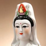  Tượng phật quan âm ngồi đài sen bằng gốm sứ men ngọc màu trắng cao cấp  Kt 35 cm 