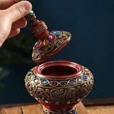  Lư Xông Trầm Gốm Nepal Khảm Đá Quý Sưu Tầm BKCECN-10040 