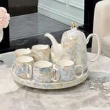  Bộ Ấm Chén Sứ Vân Đá Cẩm Thạch Dáng Cao BKCECN-10162 