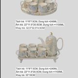 Bộ Ấm Chén Sứ Vân Đá Cẩm Thạch Dáng Cao BKCECN-10162 