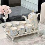  Bộ Ấm Chén Sứ Vân Đá Cẩm Thạch Dáng Cao BKCECN-10162 