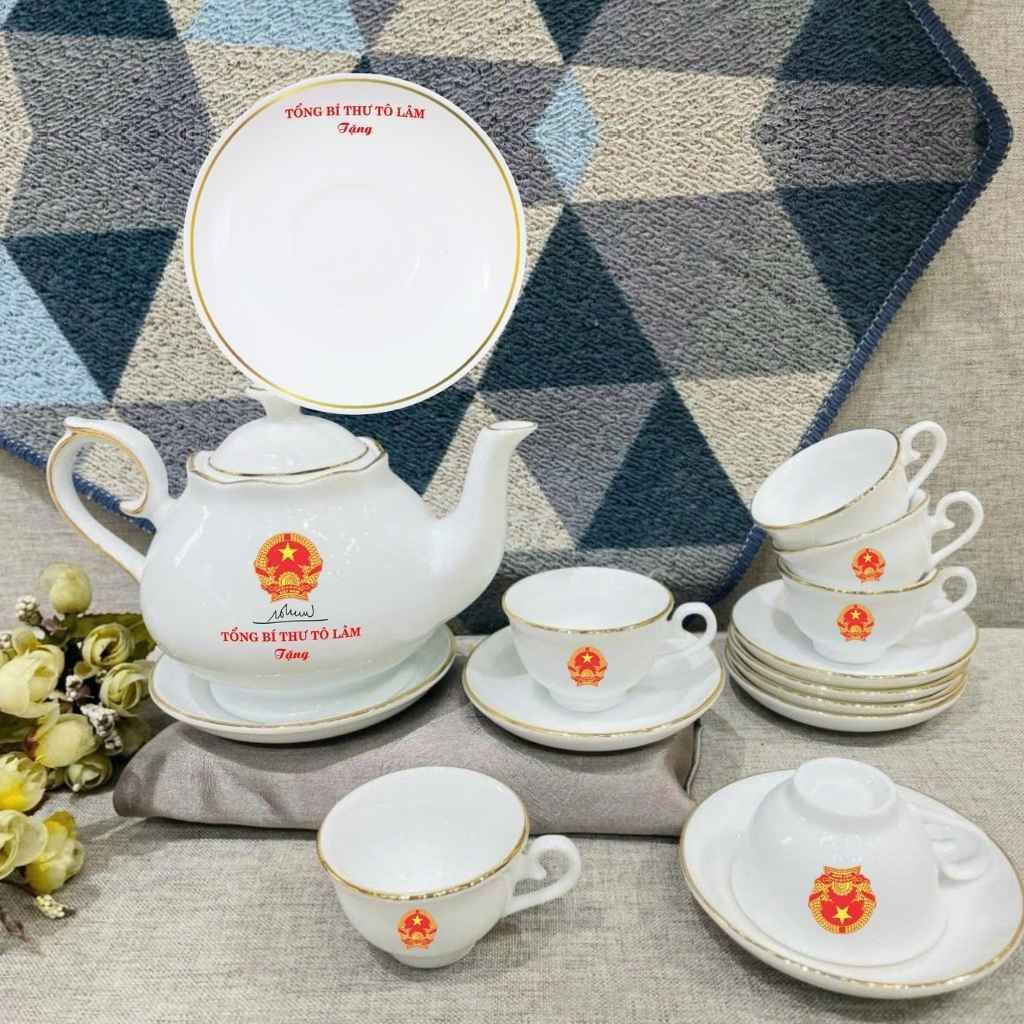  Bộ Ấm Chén Tổng Bí Thư Tô Lâm Gốm Sứ Bát Tràng Men Ngọc BKCECN-10186 
