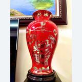  Bình gốm hút lộc in tổng bí thư Tô Lâm màu đỏ vẽ vàng gốm sứ bát tràng BKCEVN-10188 