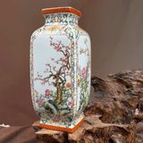  Bình Gốm Tứ Giác Vẽ Hoa Chim Xuân Đào Cao Cấp BKCECN-10227 