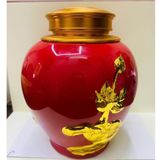  Hũ Đựng Chè Gốm Sứ Đỏ Dát Vàng Kim Sen BKCECN-10264 