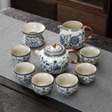  Bộ Ấm Chén Sứ Trắng Vẽ Hoa Sen Xanh Cổ Điển BKCECN-10272 