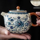  Bộ Ấm Chén Sứ Trắng Vẽ Hoa Sen Xanh Cổ Điển BKCECN-10272 