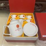  Bộ Ấm Chén Bát Tràng Dáng Vuông In Quốc Huy BKCECN-10362 
