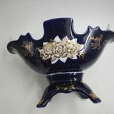  Khay Đựng Hoa Quả Gốm Sứ Men Xanh Đậm Dát Vàng BKCECN-10397 