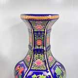  Bình Gốm Lục Giác Họa Tiết Chim Hoa Men Xanh Dương Dát Vàng BKCECN-10398 