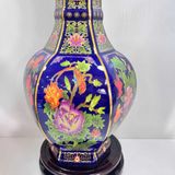  Bình Gốm Lục Giác Họa Tiết Chim Hoa Men Xanh Dương Dát Vàng BKCECN-10398 