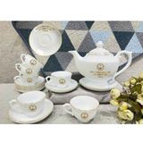  Bộ Ấm Chén Thủ Tướng Chính Phủ Lê Minh Hưng Màu Trắng Chỉ Vàng BKCECN-10413 
