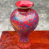  Bình Gốm Men Đỏ Vẽ Hoa Sen Rồng Phượng Sưu Tầm BKCECN-10428 