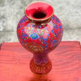  Bình Gốm Men Đỏ Vẽ Hoa Sen Rồng Phượng Sưu Tầm BKCECN-10428 