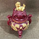  Lư Xông Trầm Chu Sa Đỏ Dát Vàng Họa Tiết Lưỡng Long Chầu Nguyệt BKCECN-10549 