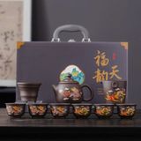  Bộ Ấm Trà Tử Sa Vẽ Rồng Phụng Đa Sắc Kèm Vali Quà Tặng BKCECN-10576 