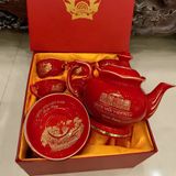  Bộ ấm chén Quốc hội Việt Nam Gốm Sứ Bát Tràng Dát Vàng In Logo BKCECN-10588 