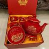 Bộ ấm chén Quốc hội Việt Nam Gốm Sứ Bát Tràng Dát Vàng In Logo BKCECN-10588