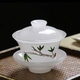 Chén Khải Pha Trà Lưu Ly Trắng Đắp Nổi Hoa BKCECN-10623 