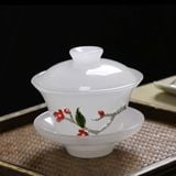  Chén Khải Pha Trà Lưu Ly Trắng Đắp Nổi Hoa BKCECN-10623 