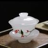 Chén Khải Pha Trà Lưu Ly Trắng Đắp Nổi Hoa BKCECN-10623