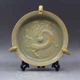  Đĩa Gốm Men Ngọc Ba Chân Đắp Nổi Họa Tiết Rồng Vờn Ngọc Cổ Điển BKCECN-10626 
