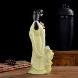  Tượng Gốm Sứ Thiếu Nữ Cổ Phong Cầm Hoa Sen Áo Vàng BKCECN-10642 