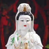  Tượng Phật Quan Thế Âm Bồ Tát Tọa Đài Sen Gốm Sứ BKCECN-10643 