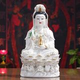  Tượng Phật Quan Thế Âm Bồ Tát Tọa Đài Sen Gốm Sứ BKCECN-10643 