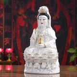  Tượng Phật Quan Thế Âm Bồ Tát Tọa Đài Sen Gốm Sứ BKCECN-10643 