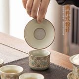  Bộ Ấm Trà Gốm Sứ Khái Hoàng Hoa Văn Cổ Điển Vẽ Vàng BKCECN-10645 