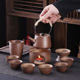  Bộ Ấm Trà Gốm Thô Cổ Điển Quai Xách Mây Kèm Bếp Nến BKCECN-10646 