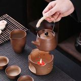  Bộ Ấm Trà Gốm Thô Cổ Điển Quai Xách Mây Kèm Bếp Nến BKCECN-10646 