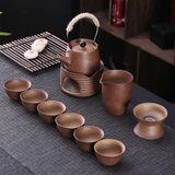  Bộ Ấm Trà Gốm Thô Cổ Điển Quai Xách Mây Kèm Bếp Nến BKCECN-10646 