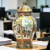  Bình Gốm Sứ Cổ Đa Sắc Hoàng Gia Có Nắp Dáng Lục Giác BKCECN-10672 
